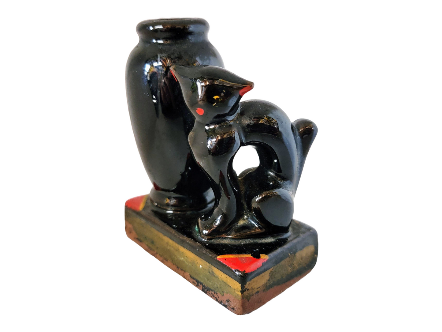 Vintage Black Cat With Vase Toothpick Holder