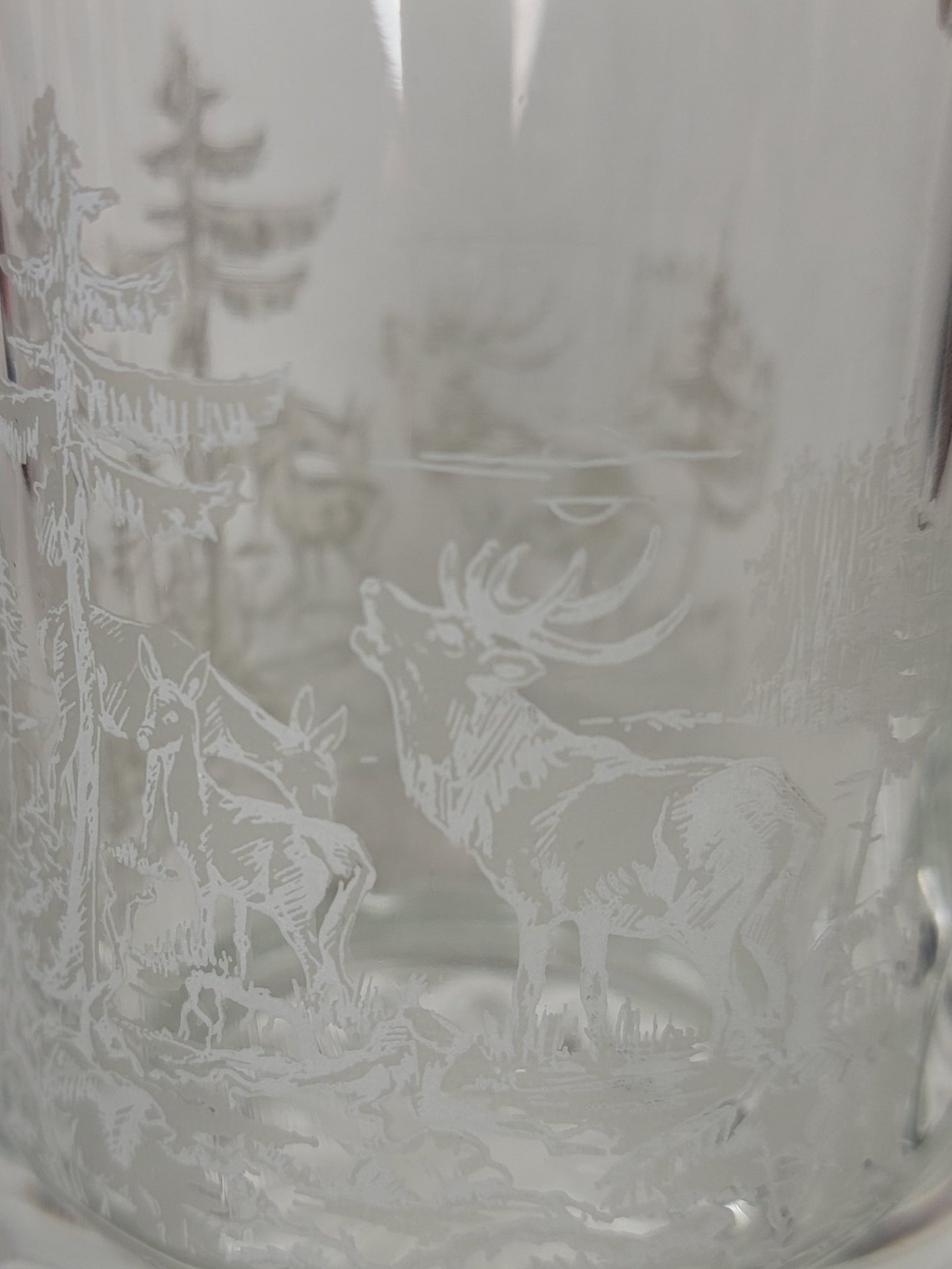 Vintage Etched Stag Deer Crystal Beer Stein Germany Mug Pewter Lid
