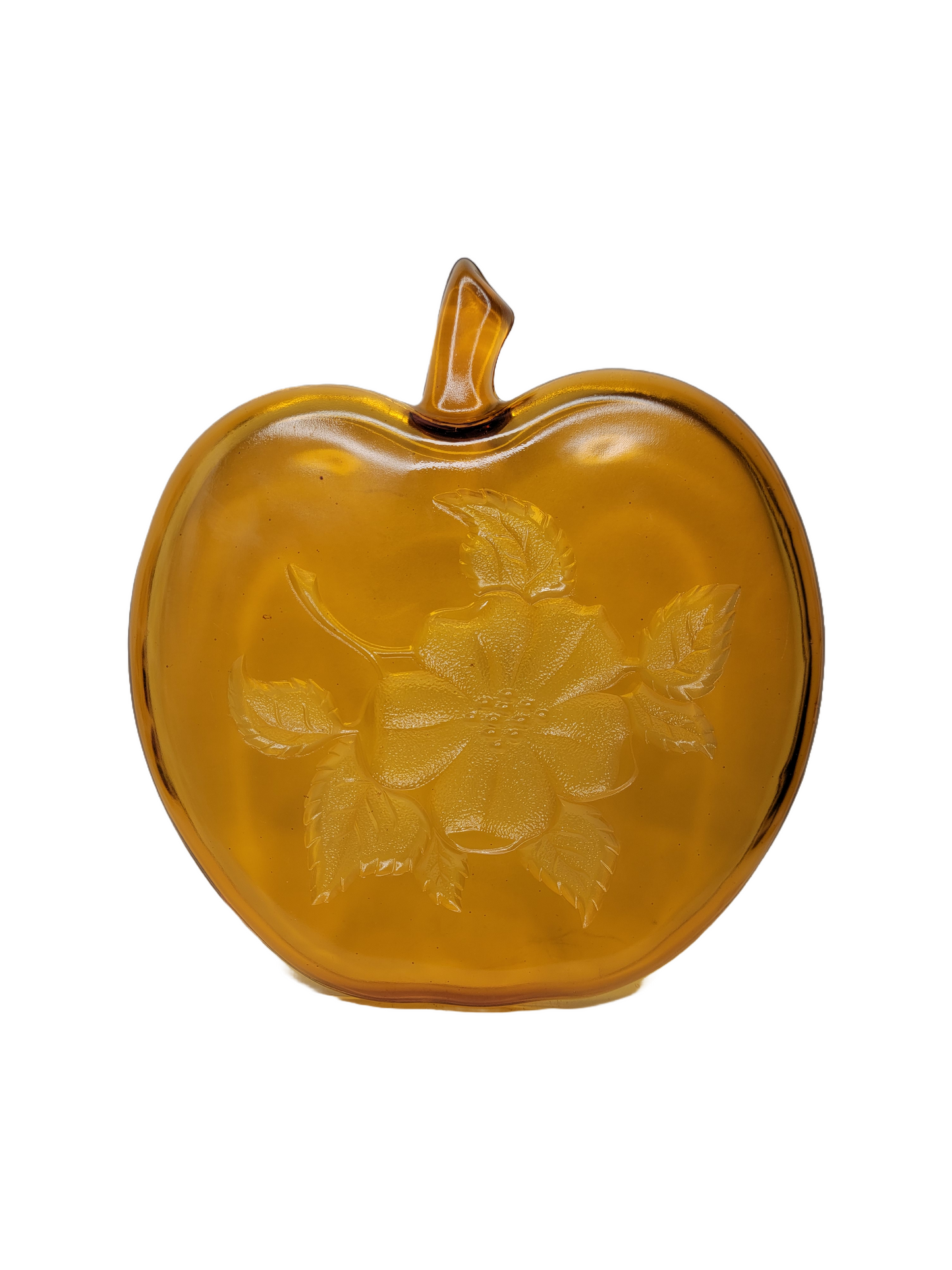Vintage Amber Glass Apple Plate 8" Embossed Flower Blossom Design Hazel Atlas