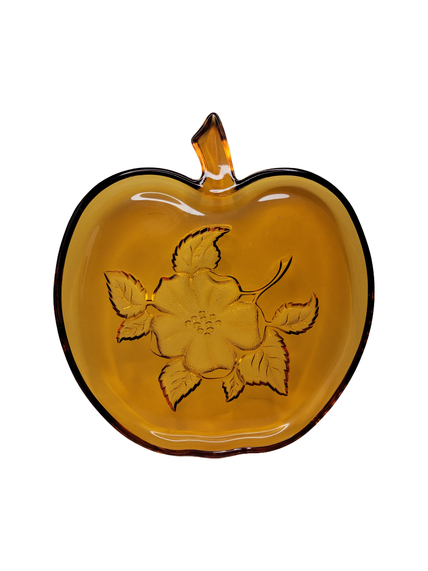 Vintage Amber Glass Apple Plate 8" Embossed Flower Blossom Design Hazel Atlas
