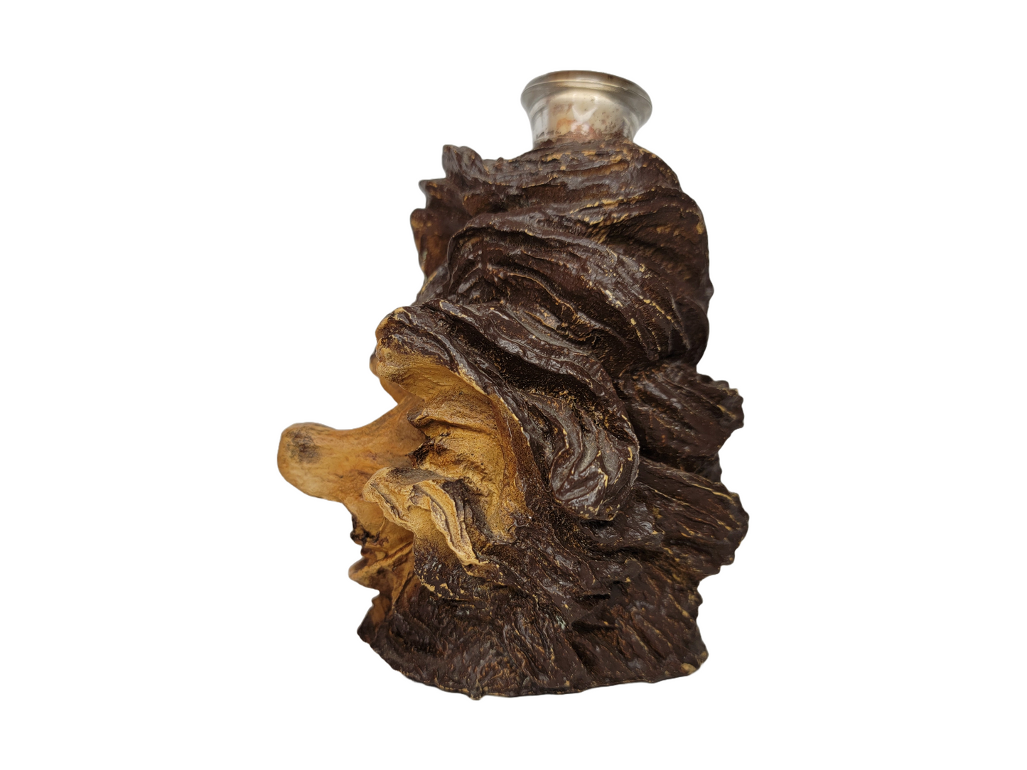 Vintage Faux Wood Face Tree Bark Liquor Decanter Bottle
