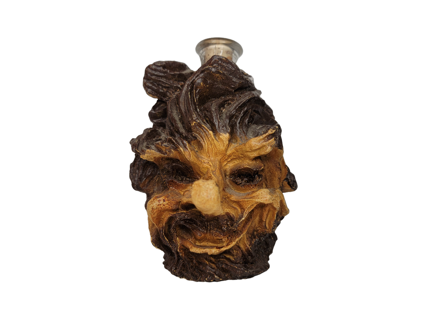 Vintage Faux Wood Face Tree Bark Liquor Decanter Bottle
