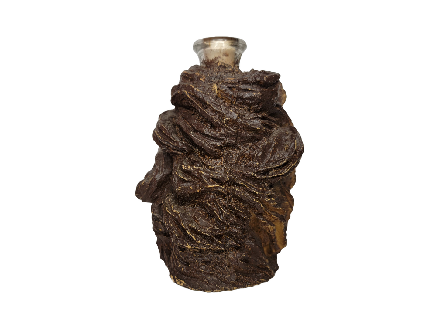 Vintage Faux Wood Face Tree Bark Liquor Decanter Bottle