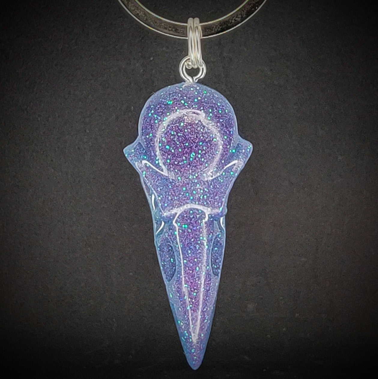Handmade Resin Crow Skull Keychain Blue