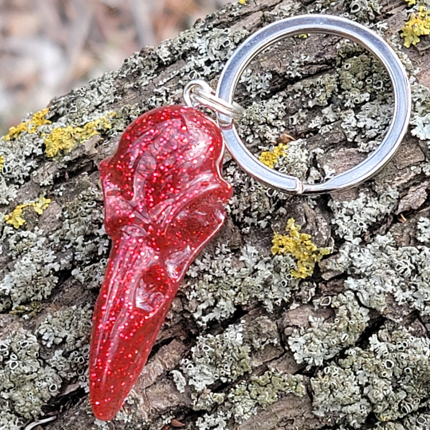 Handmade Resin Crow Skull Keychain Red
