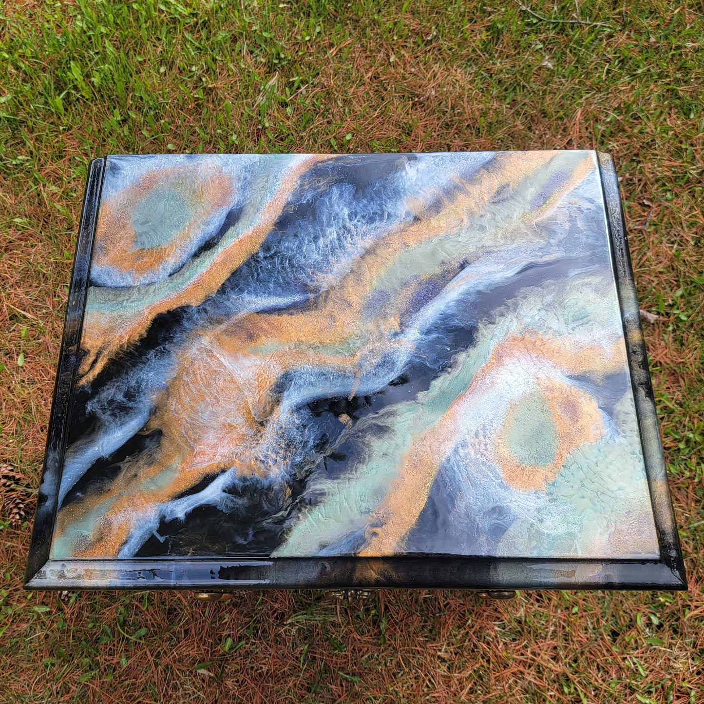 Refinished Resin Geode Vintage Wooden Table