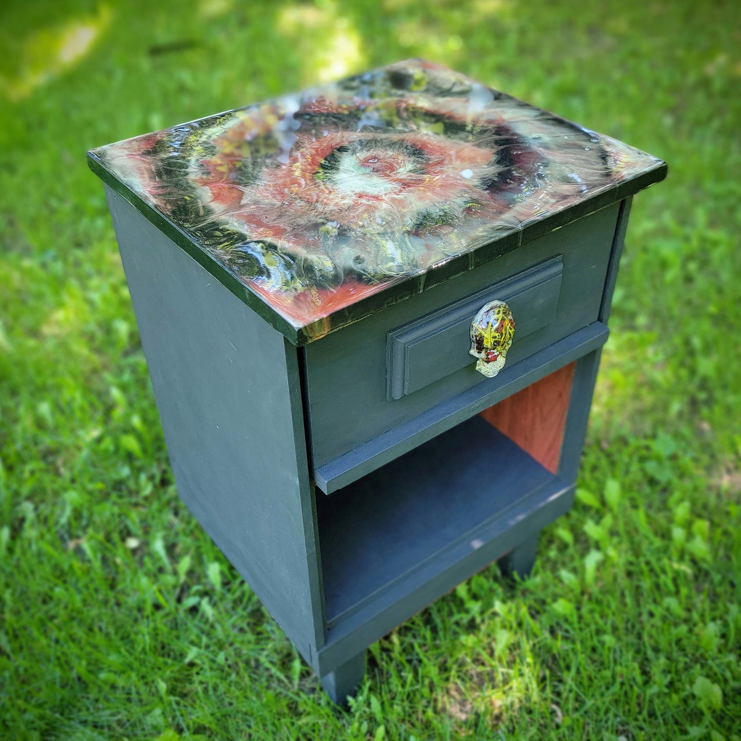 Refinished Resin Skull Geode Wooden Table