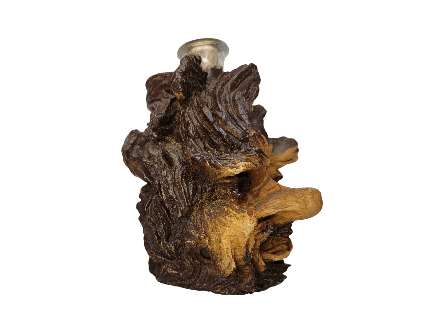 Vintage Faux Wood Face Tree Bark Liquor Decanter Bottle