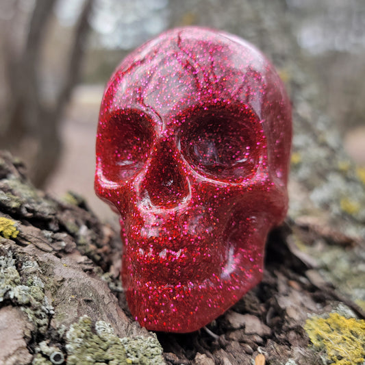 Handmade Resin Skull Red Glitter