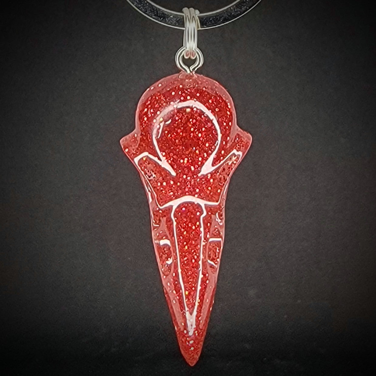 Handmade Resin Crow Skull Keychain Red