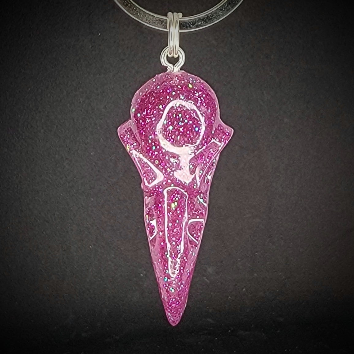 Handmade Resin Crow Skull Keychain Purple/Pink