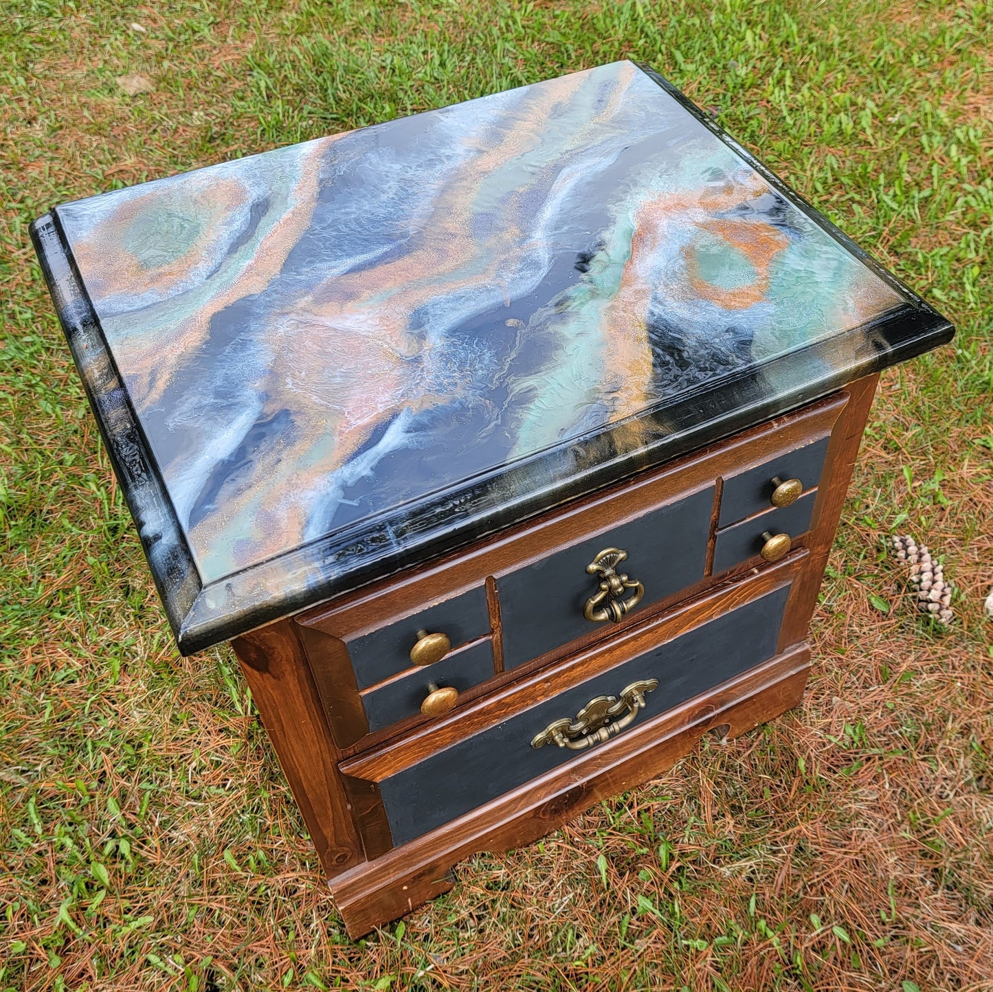 Refinished Resin Geode Vintage Wooden Table