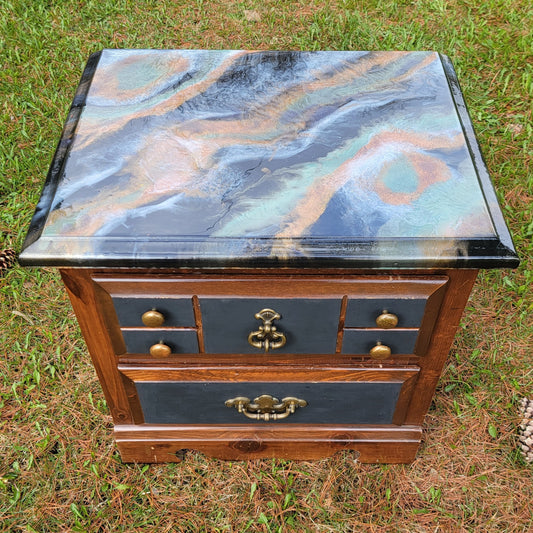 Refinished Resin Geode Vintage Wooden Table