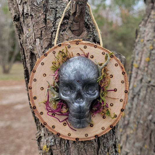Handmade Resin Skull on Burned Wood