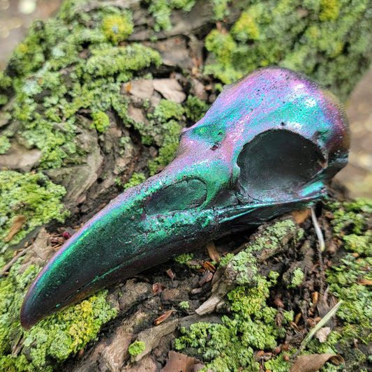Handmade Resin Raven Skull Green/Purple