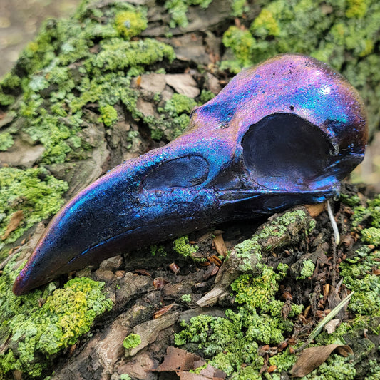 Handmade Resin Raven Skull Blue/Purple