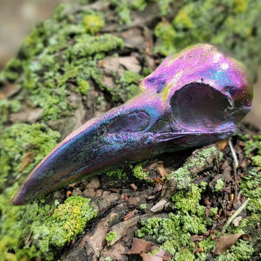 Handmade Resin Raven Skull Purple/Green