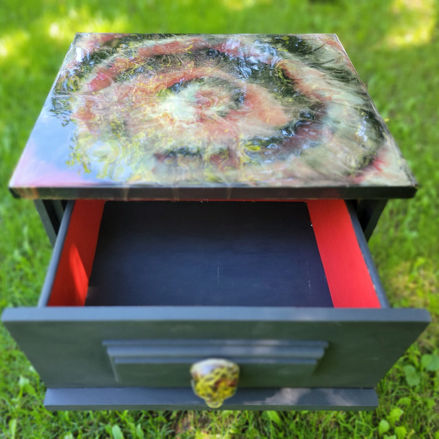 Refinished Resin Skull Geode Wooden Table