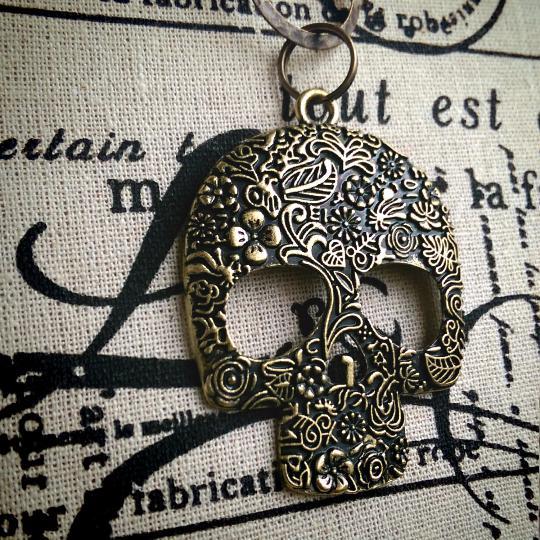 Bronze Goth Skull Long Sweater Necklace Necklaces Elements Apparel Shop